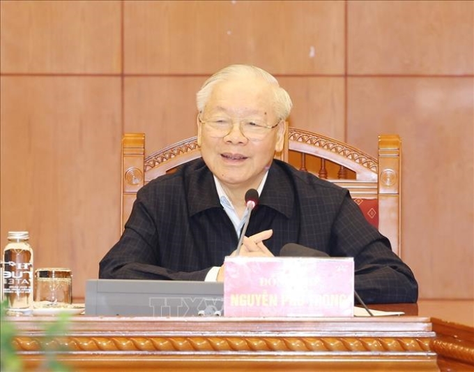 Tổng Bí thư Nguyễn Phú Trọng phát biểu kết luận phiên họp. (Ảnh: TTXVN)