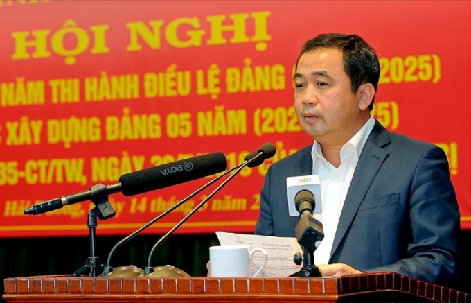 Đồng chí Trần Đức Thắng, Ủy viên Trung ương Đảng, Bí thư Tỉnh ủy Hải Dương phát biểu chỉ đạo Hội nghị. (Ảnh: Báo Hải Dương)