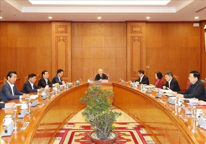 Tổng Bí thư Nguyễn Phú Trọng phát biểu kết luận phiên họp đầu tiên Tiểu ban Nhân sự Đại hội XIV của Đảng, ngày 13/3/2024. (Ảnh: TTXVN)