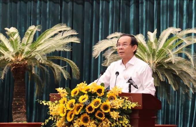 Đồng chí Nguyễn Văn Nên, Ủy viên Bộ Chính trị, Bí thư Thành ủy Thành phố Hồ Chí Minh phát biểu tại Hội nghị.