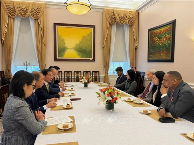 Bộ trưởng Ngoại giao Bùi Thanh Sơn gặp cố vấn và trợ lý của một số ủy ban chủ chốt của Quốc hội Hoa Kỳ. (Ảnh: TTXVN)