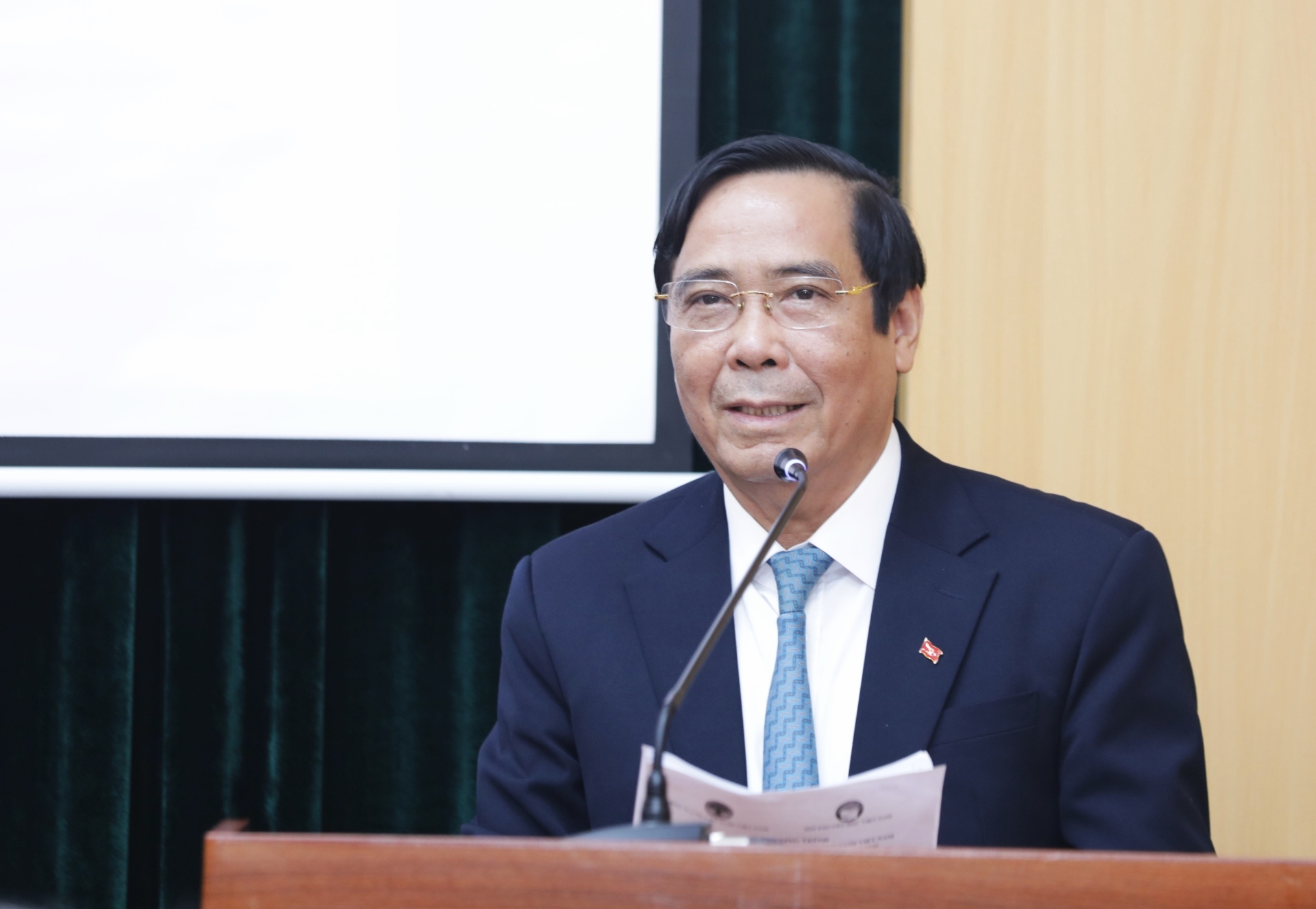Chủ tịch Hội Người cao tuổi Việt Nam Nguyễn Thanh Bình phát biểu tại buổi lễ. Ảnh: TA
