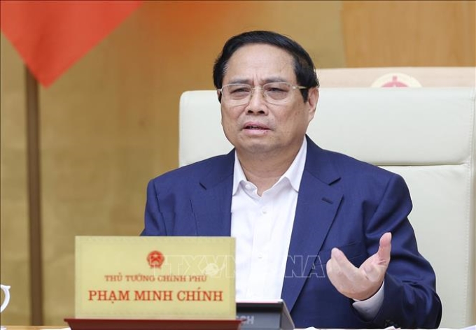 Thủ tướng Phạm Minh Chính chủ trì Phiên họp Chính phủ chuyên đề về xây dựng pháp luật tháng 4 năm 2024. (Ảnh: TTXVN)