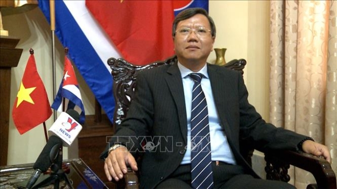 Đại sứ được bổ nhiệm tại Cộng hòa Cuba Lê Quang Long trả lời phỏng vấn TTXVN trước thềm chuyến thăm của Phó Thủ tướng Chính phủ Trần Lưu Quang. (Ảnh: TTXVN)