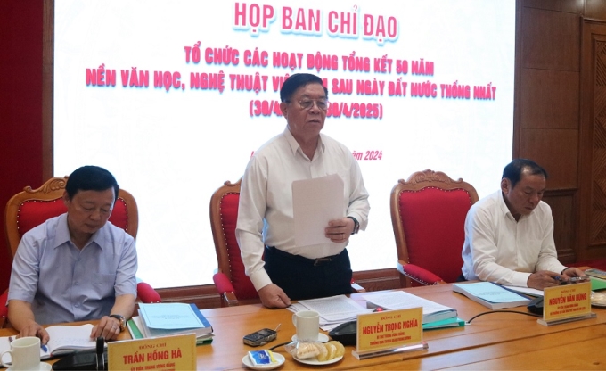 Đồng chí Nguyễn Trọng Nghĩa, Bí thư Trung ương Đảng, Trưởng Ban Tuyên giáo Trung ương, Trưởng Ban Chỉ đạo phát biểu kết luận cuộc họp.