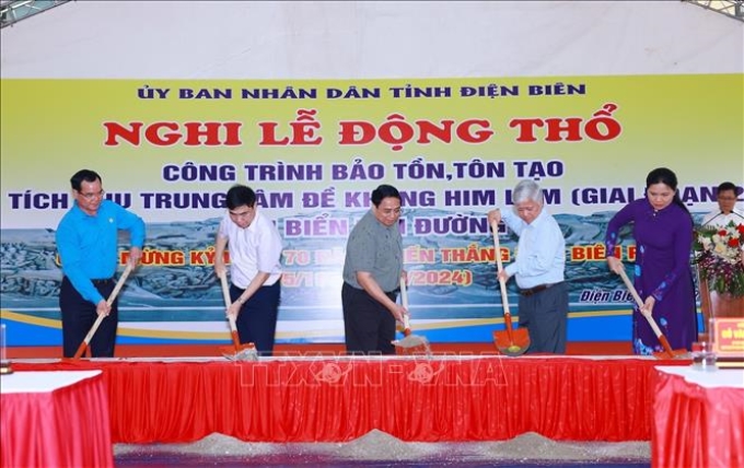 Thủ tướng Phạm Minh Chính khởi công, công trình bảo tồn, tôn tạo Di tích Đề kháng Him Lam. (Ảnh: TTXVN)