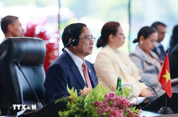 Thủ tướng Phạm Minh Chính tham dự Phiên Đối thoại giữa các lãnh đạo ASEAN và thanh niên ASEAN sáng 10/5/2023, tại Labuan Bajo, Indonesia,. (Ảnh: TTXVN)