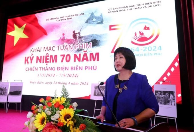 Phó Cục trưởng Cục Điện ảnh Nguyễn Thị Thu Hà phát biểu khai mạc Tuần phim.