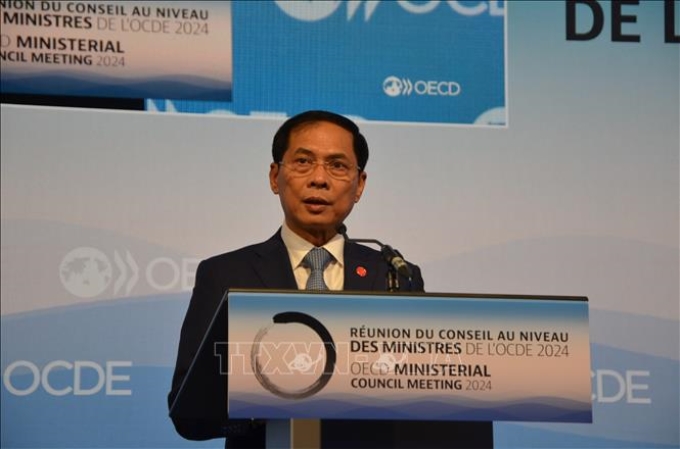 Chú thích ảnh Bộ trưởng Ngoại giao Bùi Thanh Sơn phát biểu tại Lễ Kỷ niệm 10 năm thành lập Chương trình khu vực Đông Nam Á (SEARP) của OECD.