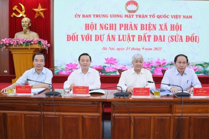 Hội nghị phản biện xã hội đối với dự thảo Luật Đất đai (sửa đổi) của Ban Thường trực Ủy ban Trung ương MTTQ Việt Nam tổ chức ngày 15/9/2022.
