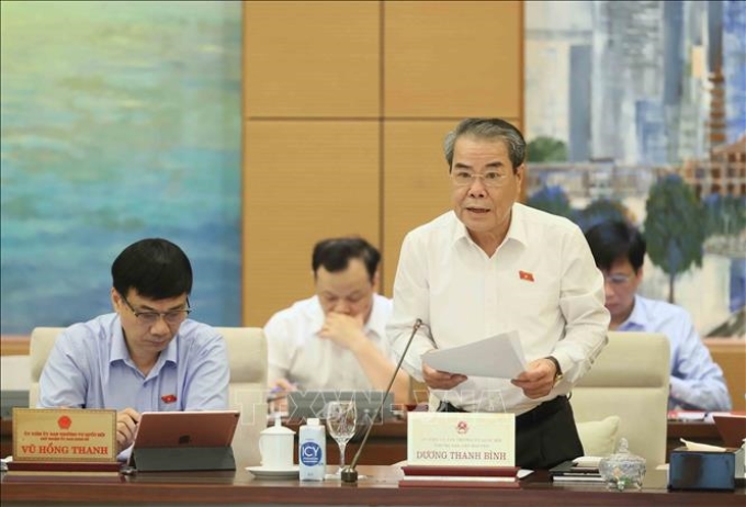 Trưởng Ban Dân nguyện của Quốc hội Dương Thanh Bình trình bày báo cáo thẩm tra. (Ảnh: TTXVN)