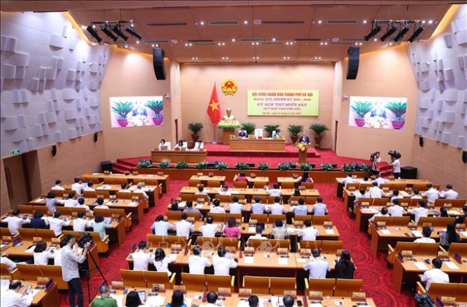 Quang cảnh phiên khai mạc Kỳ họp thứ 16 HĐND thành phố Hà Nội khóa XVI. (Ảnh: TTXVN)