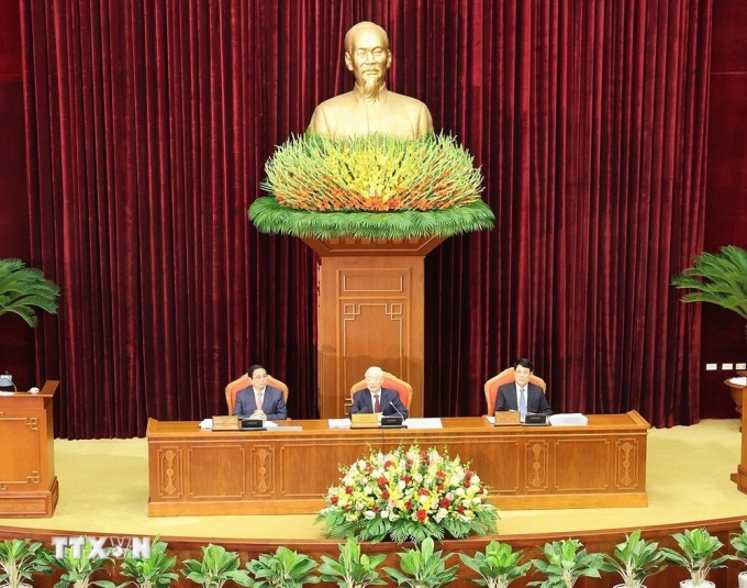 Tổng Bí thư Nguyễn Phú Trọng chủ trì và phát biểu khai mạc Hội nghị. (Ảnh: Trí Dũng/TTXVN).