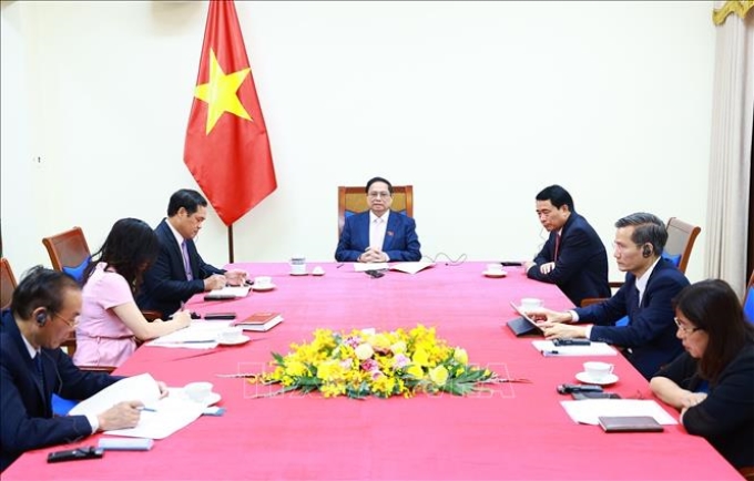 Thủ tướng Phạm Minh Chính điện đàm với Thủ tướng Hà Lan Mark Rutte. (Ảnh: TTXVN)