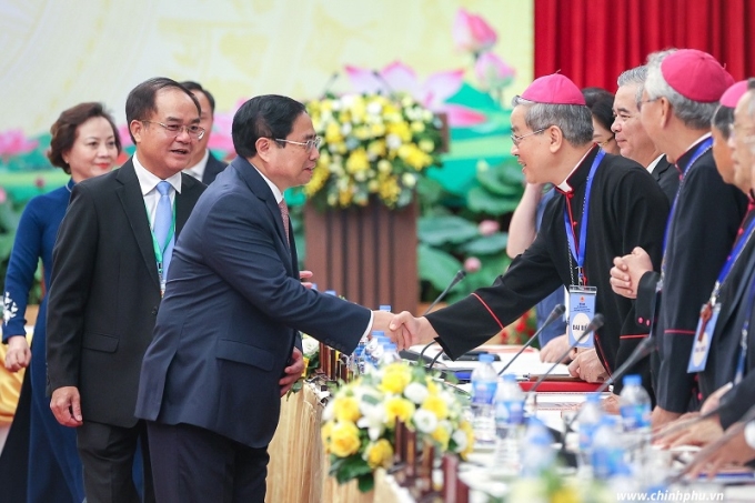Thủ tướng Chính phủ Phạm Minh Chính dự Hội nghị biểu dương các tổ chức tôn giáo có đóng góp trong sự nghiệp xây dựng và bảo vệ Tổ quốc, ngày 30/8/2022. (Ảnh minh họa: VGP)