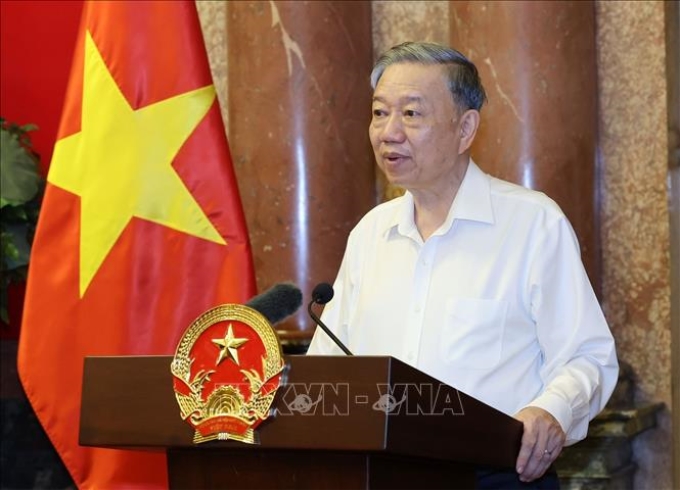 Chủ tịch nước Tô Lâm phát biểu tại cuộc gặp mặt. (Ảnh: TTXVN)