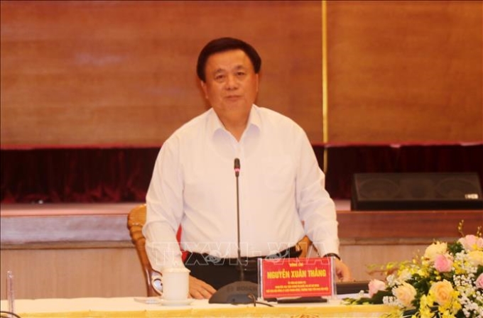Ủy viên Bộ Chính trị Nguyễn Xuân Thắng phát biểu tại buổi làm việc.