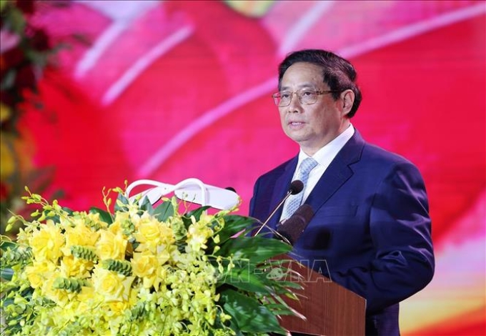 Thủ tướng Phạm Minh Chính phát biểu tại Lễ kỷ niệm. (Ảnh: TTXVN)