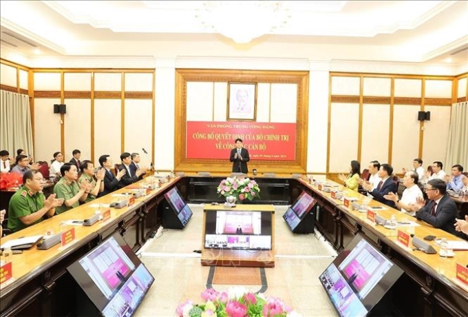 Đại tướng Lương Cường, Ủy viên Bộ Chính trị, Thường trực Ban Bí thư phát biểu tại buổi lễ. Ảnh: Trí Dũng/TTXVN