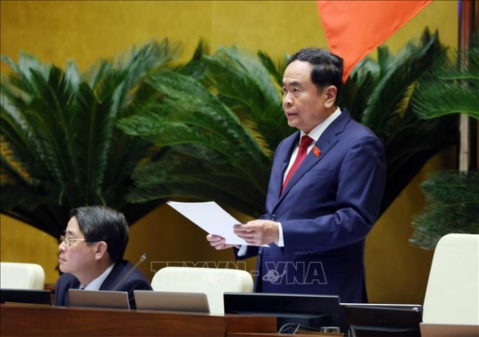 Chủ tịch Quốc hội Trần Thanh Mẫn phát biểu chủ trì điều hành chất vấn nhóm vấn đề thuộc lĩnh vực Công thương. (Ảnh: TTXVN)