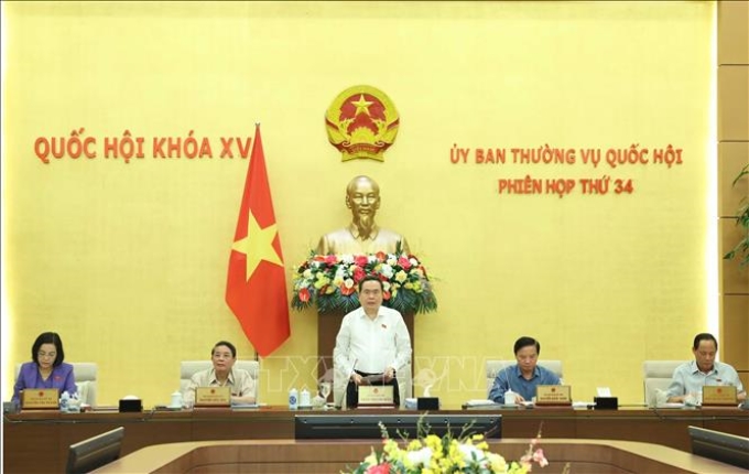 Chủ tịch Quốc hội Trần Thanh Mẫn phát biểu khai mạc Phiên họp thứ 34 của Ủy ban Thường vụ Quốc hội. (Ảnh: TTXVN)