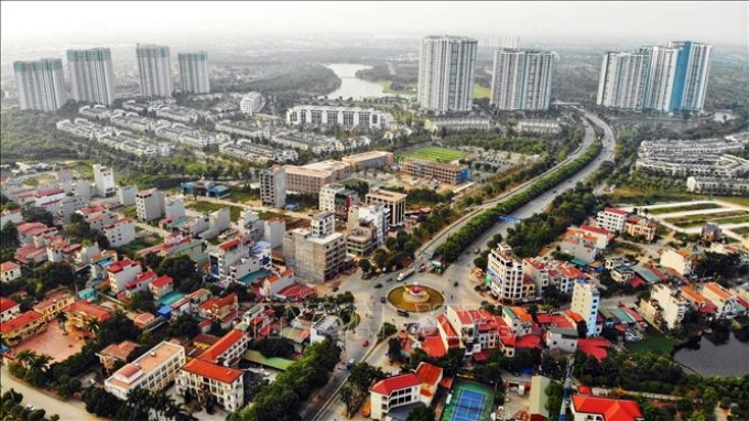 Trung tâm huyện Văn Giang - huyện có hạ tầng đô thị tăng trưởng nhanh của tỉnh Hưng Yên. (Ảnh: TTXVN)