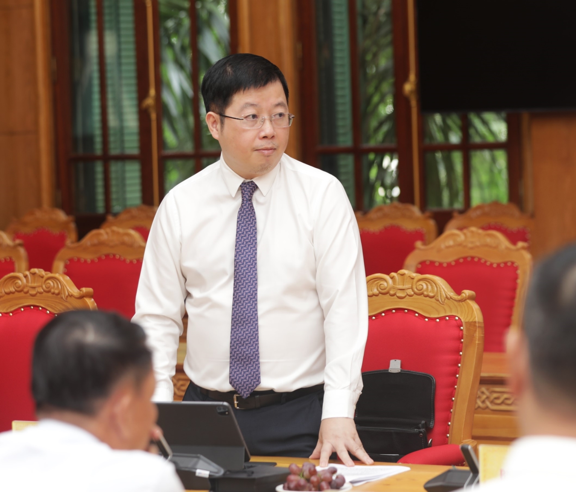 Đồng chí Nguyễn Thanh Lâm, Thứ trưởng Bộ Thông tin và Truyền thông phát biểu tại buổi làm việc.