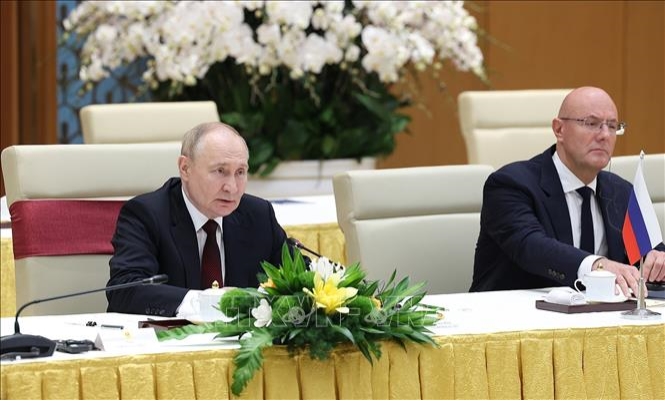 Tổng thống Liên bang Nga Vladimir Putin phát biểu tại cuộc hội kiến. Ảnh: Dương Giang/TTXVN