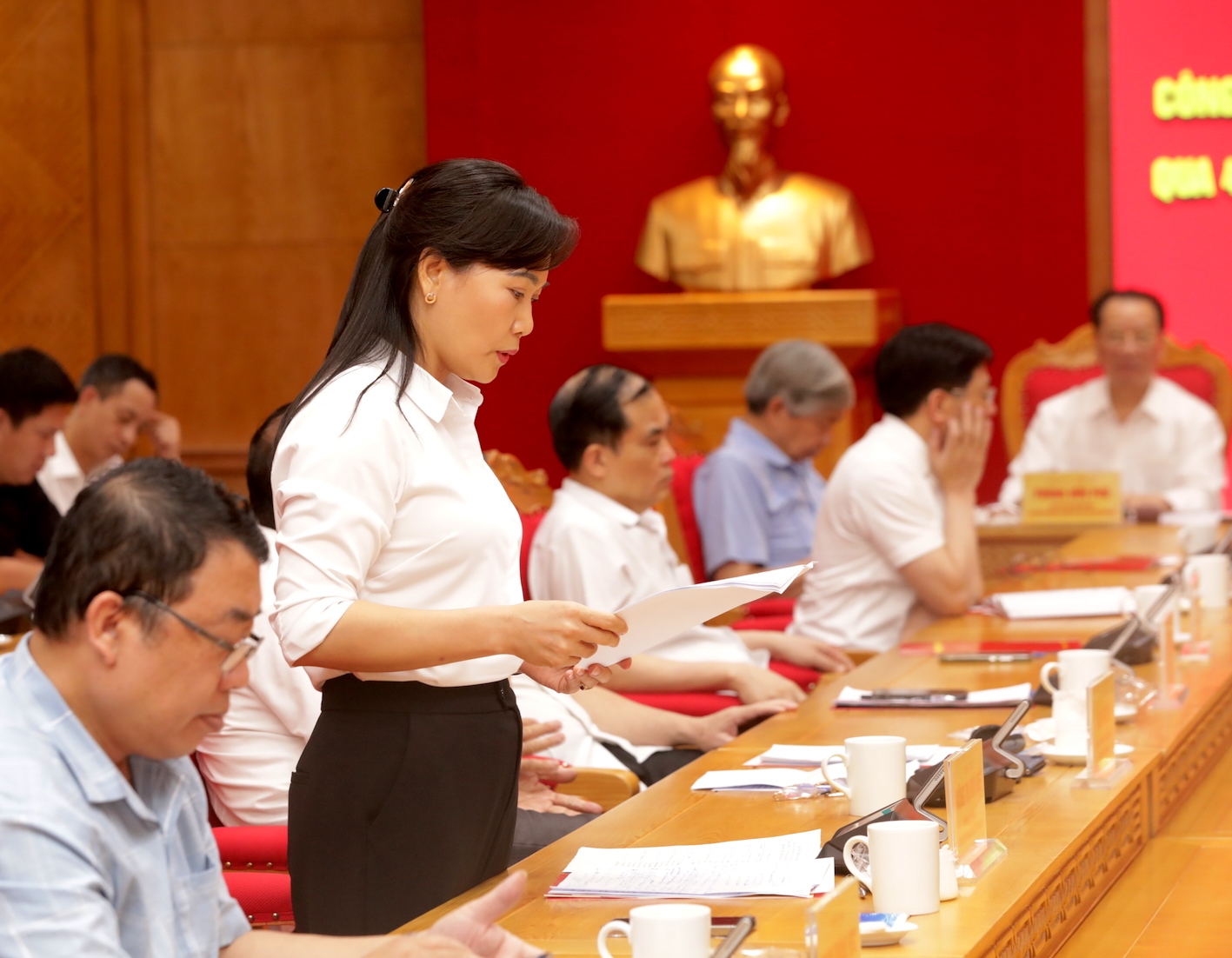 Đồng chí Nông Thị Bích Huệ, Trưởng ban Tuyên giáo Tỉnh uỷ Tuyên Quang phát biểu.