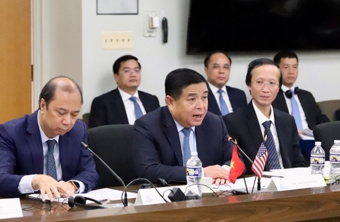 Bộ trưởng Bộ Kế hoạch và Đầu tư Việt Nam Nguyễn Chí Dũng phát biểu tại Đối thoại Kinh tế Việt Nam - Hoa Kỳ lần thứ nhất. (Ảnh: TTXVN)