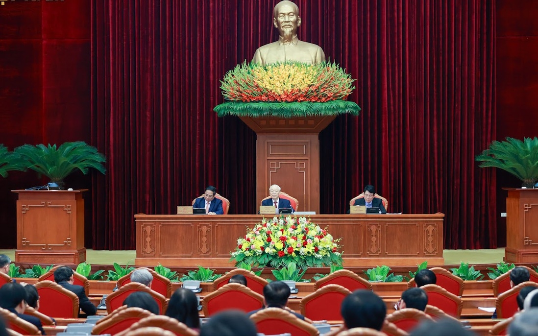 Tổng Bí thư Nguyễn Phú Trọng chủ trì Hội nghị Trung ương lần thứ chín, khóa XIII. Ảnh: VGP