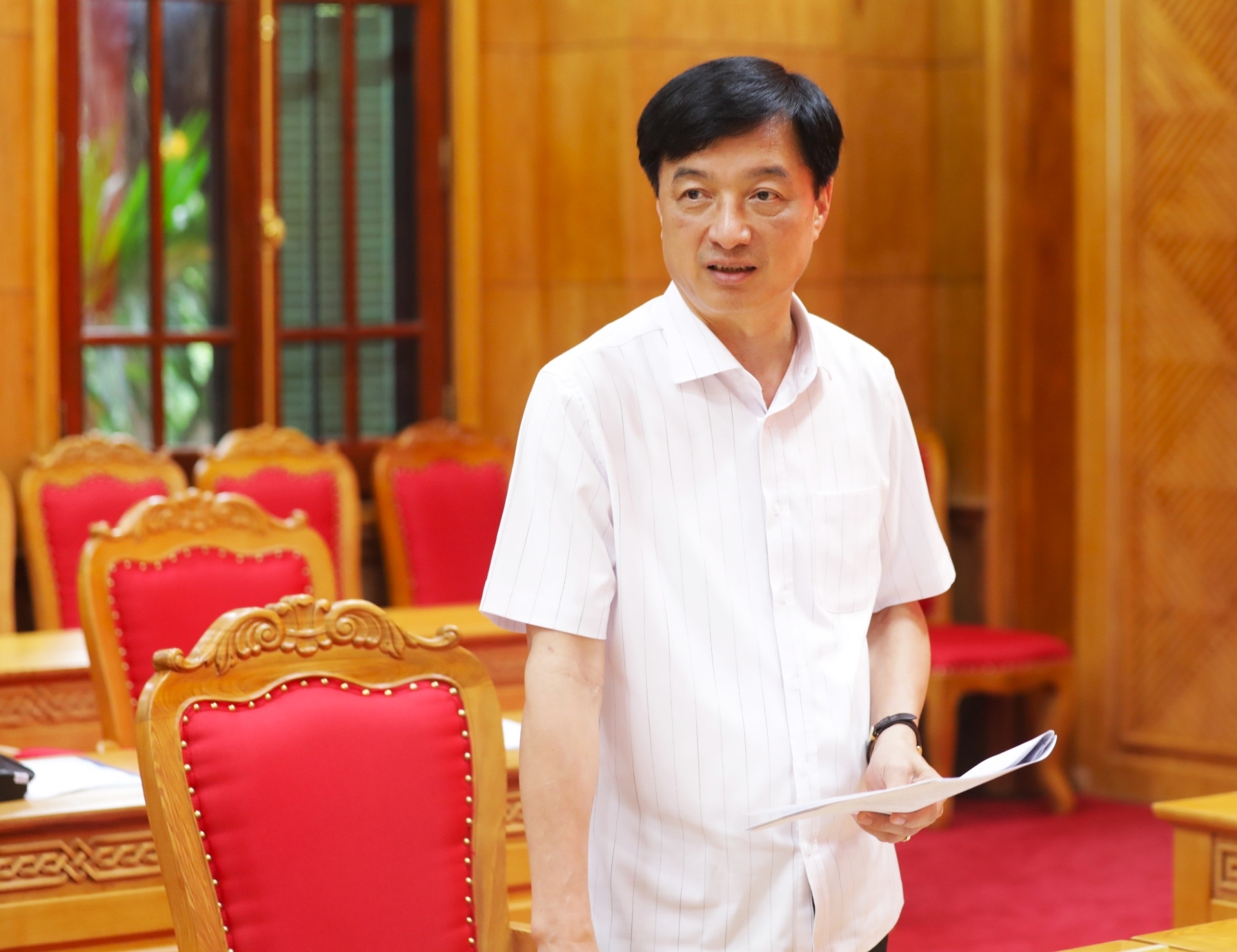 Ủy viên Trung ương Đảng, Chánh Văn phòng Trung ương Đảng Nguyễn Duy Ngọc phát biểu tại buổi làm việc.