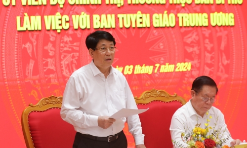 Đồng chí Lương Cường, Ủy viên Bộ Chính trị, Thường trực Ban Bí thư làm việc với Ban Tuyên giáo Trung ương