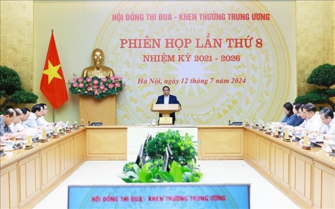 Thủ tướng Phạm Minh Chính, Chủ tịch Hội đồng Thi đua-Khen thưởng Trung ương chủ trì Phiên họp lần thứ 8 của Hội đồng. (Ảnh: TTXVN)