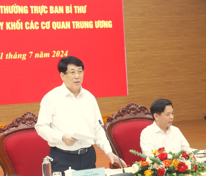 Đồng chí Lương Cường, Ủy viên Bộ Chính trị, Thường trực Ban Bí thư phát biểu chỉ đạo.