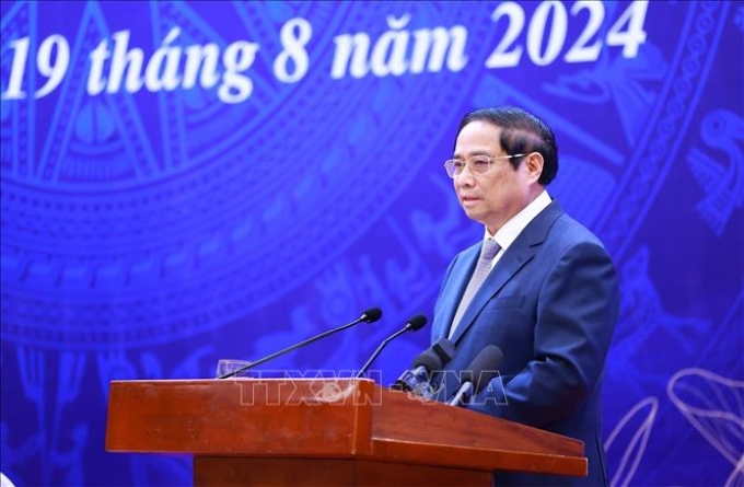 Thủ tướng Phạm Minh Chính chỉ đạo Hội nghị Tổng kết năm học 2023-2024 và triển khai nhiệm vụ năm 2024 - 2025. (Ảnh: TTXVN)