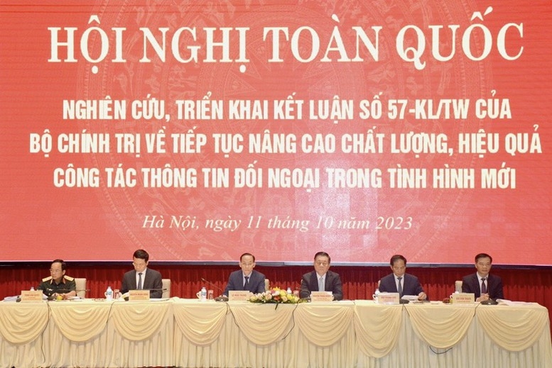 Hội nghị toàn quốc nghiên cứu, triển khai Kết luận số 57-KL/TW ngày 15/6/2023 của Bộ Chính trị về tiếp tục nâng cao chất lượng, hiệu quả công tác thông tin đối ngoại trong tình hình mới - Ảnh: VGP/NN