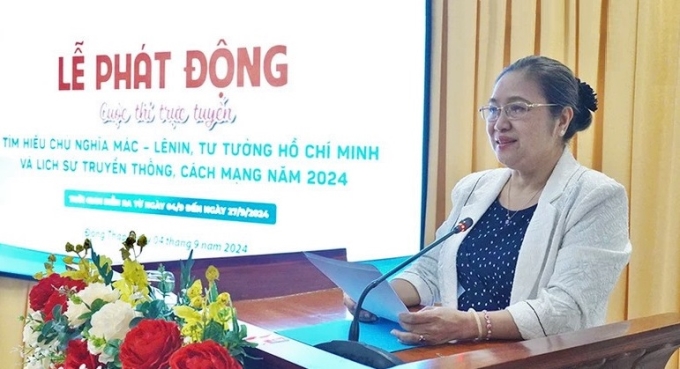 Trưởng Ban Tuyên giáo Tỉnh ủy Đồng Tháp Lê Thị Kim Loan phát biểu tại Lễ phát động.