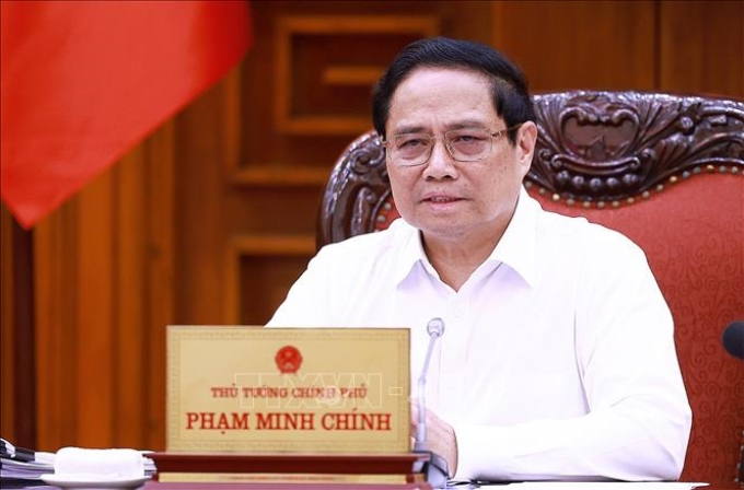 Thủ tướng Phạm Minh Chính chủ trì họp Thường trực Chính phủ để thảo luận về một số luật trình Quốc hội. (Ảnh: TTXVN)