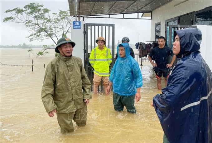 Một số khu vực ở xã Tân Tiến (Chương Mỹ, Hà Nội) bị ngập sâu, ảnh chụp ngày 11/9/2024. (Ảnh: TTXVN)