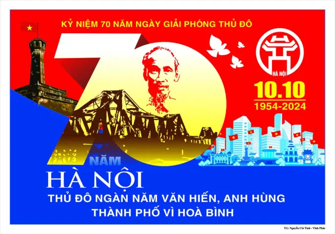 Tác phẩm trưng bày tại triển lãm cuộc thi sáng tác tranh cổ động và logo kỷ niệm 70 năm ngày Giải phóng Thủ đô (10/10/1954-10/10/2024).