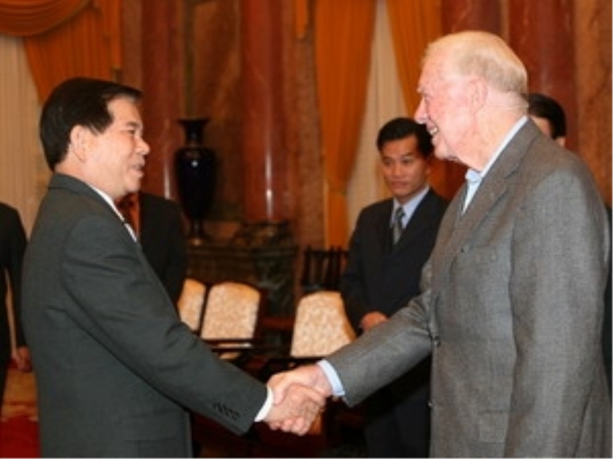 Chủ tịch nước Nguyễn Minh Triết tiếp Cựu Tổng thống Mỹ Jimmy Carter. (Ảnh: Nguyễn Khang/TTXVN)