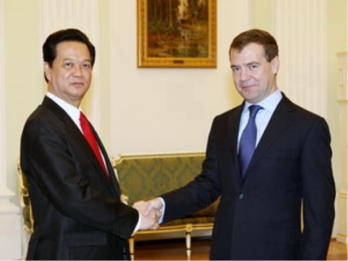 Thủ tướng Nguyễn Tấn Dũng hội kiến Tổng thống Nga Dmitry Medvedev. (Ảnh: Đức Tám/TTXVN)